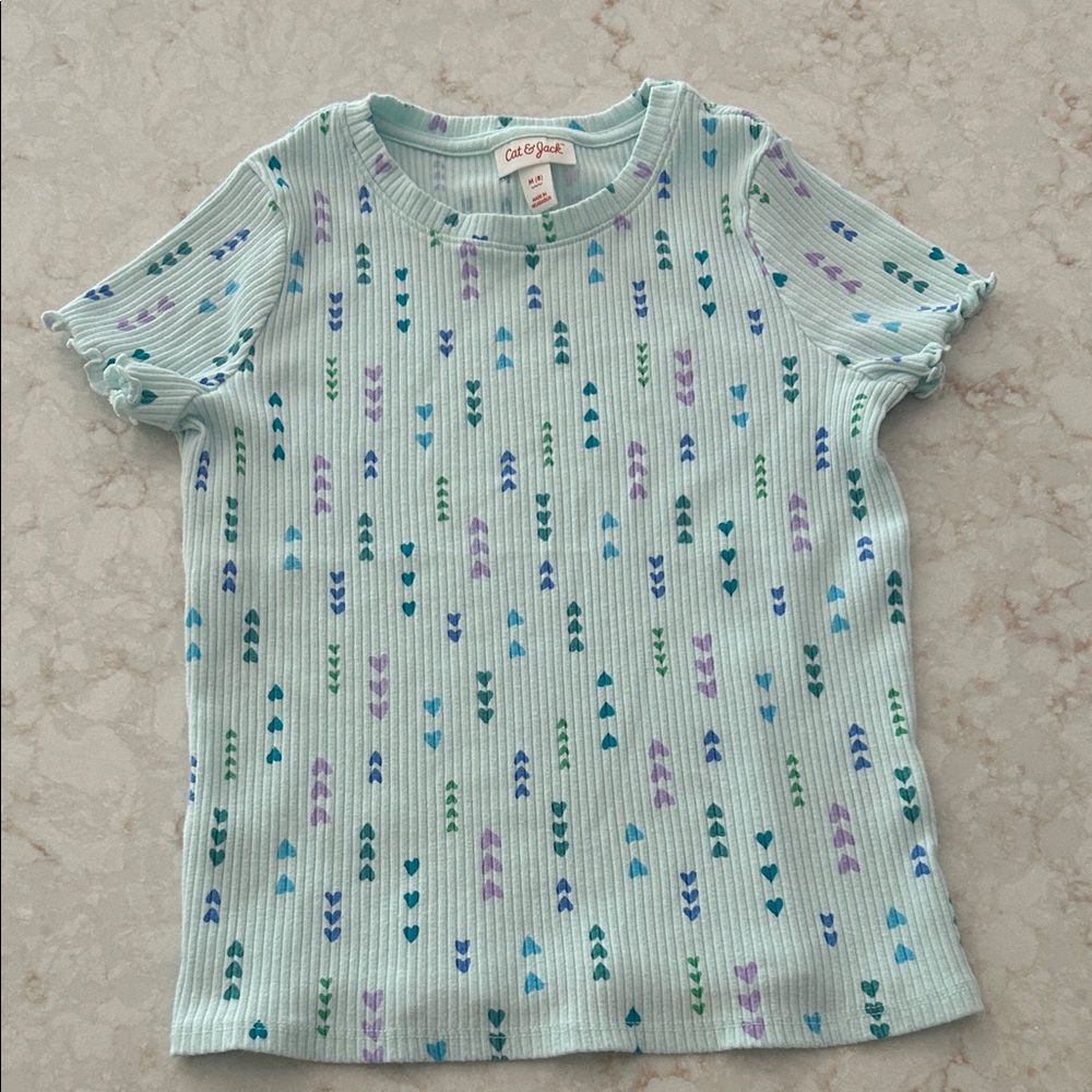 Cat & Jack Teal & Lavender Hearts 💕 Short Sleeve Shirt